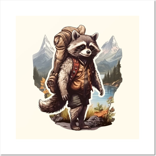 Raccoon Mountain hiking with backpack Wall Art by beangeerie